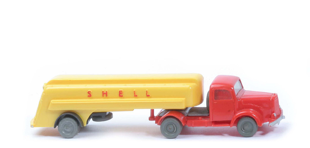 MB L 5000 S Alter Tanksattelzug - Shell, ZM blassrot, Auflieger zinkgelb - 800/18a
