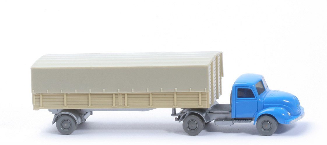 Magirus S 3500 Alter Pritschen-Sattelzug - ZM himmelblau/silber, Aufl. grünbeige - 510/2 ?