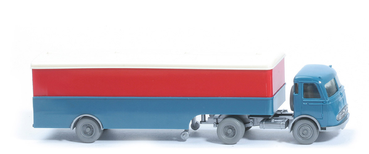 MB LPS 332 Pullman - Großer Koffer-Sattelzug - unbeschriftet - FH azurblau - Aufl. rot / azurblau, Dach cremeweiß (Messemodell) - 513/1b