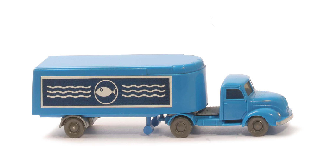 Magirus S 3500 Alter Kühlsattelzug - Fisch mit Welle - ZM, Aufl. himmelblau, mit Kotflügeln - 520/26c