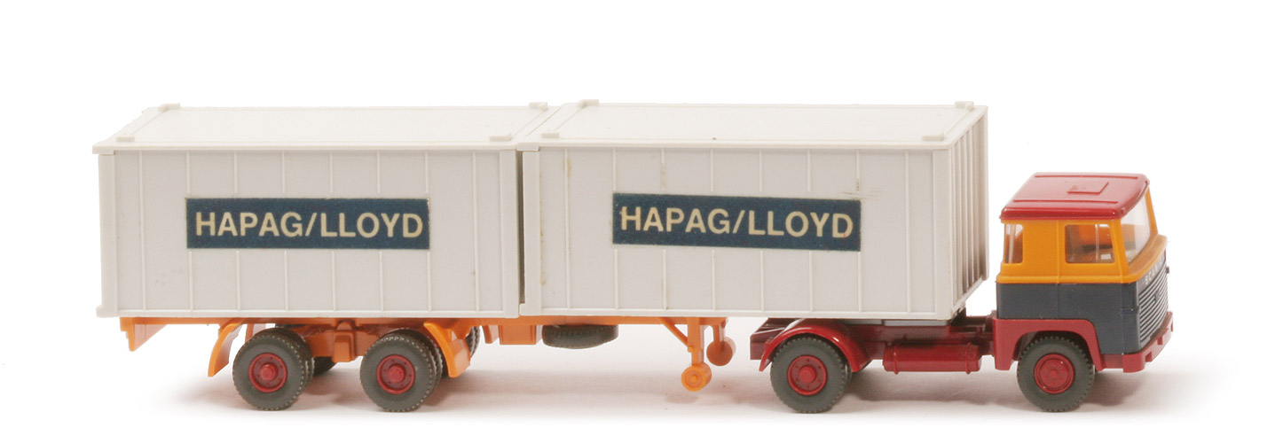 Scania 110 Container-Sattelzug - Hapag-Lloyd melonengelb / stahlblau / rot - Hapag-Lloyd 8e