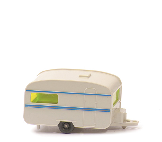 Wohnwagen Knaus - grauweiß, 3 Stützen, Streifen himmelblau - 91/2a