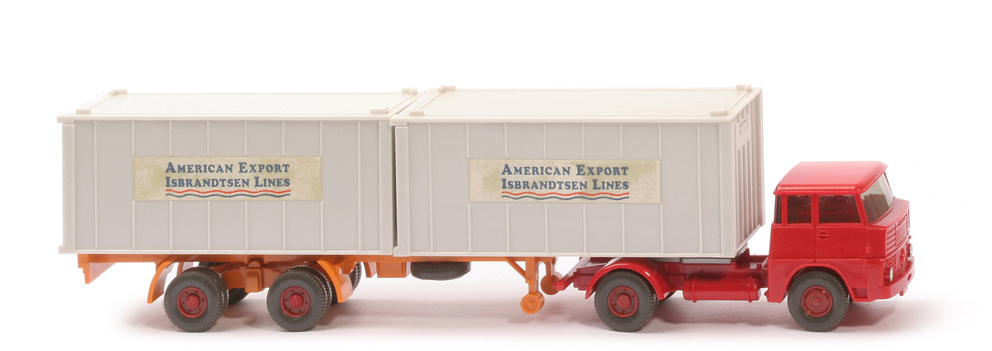 Henschel HS 14 Container-Sattelzug - AMERICAN EXPORT ..., 2 x 20 ft altweiß, Bolzen dünn - American Export