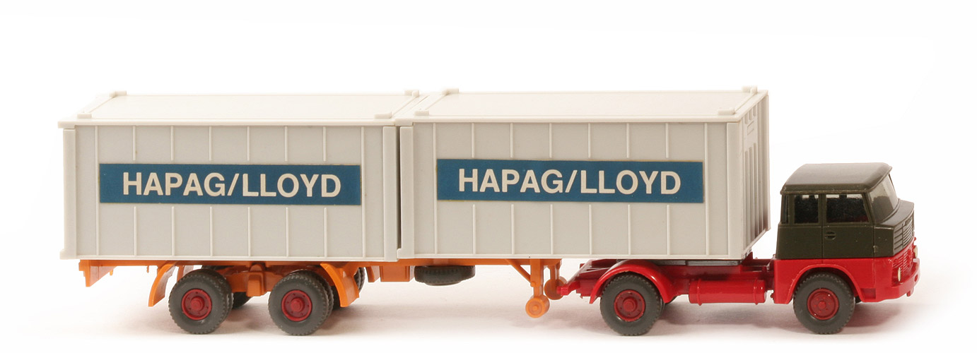 Henschel HS 14 Container-Sattelzug - Kabine olivgrün/rot, Auflieger gelborange - Hapag-Lloyd - ?