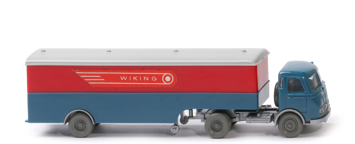 MB LPS 332 Pullman - Großer Koffer-Sattelzug - WIKING - FH azurblau - Aufl. rot / azurblau - 513/3l