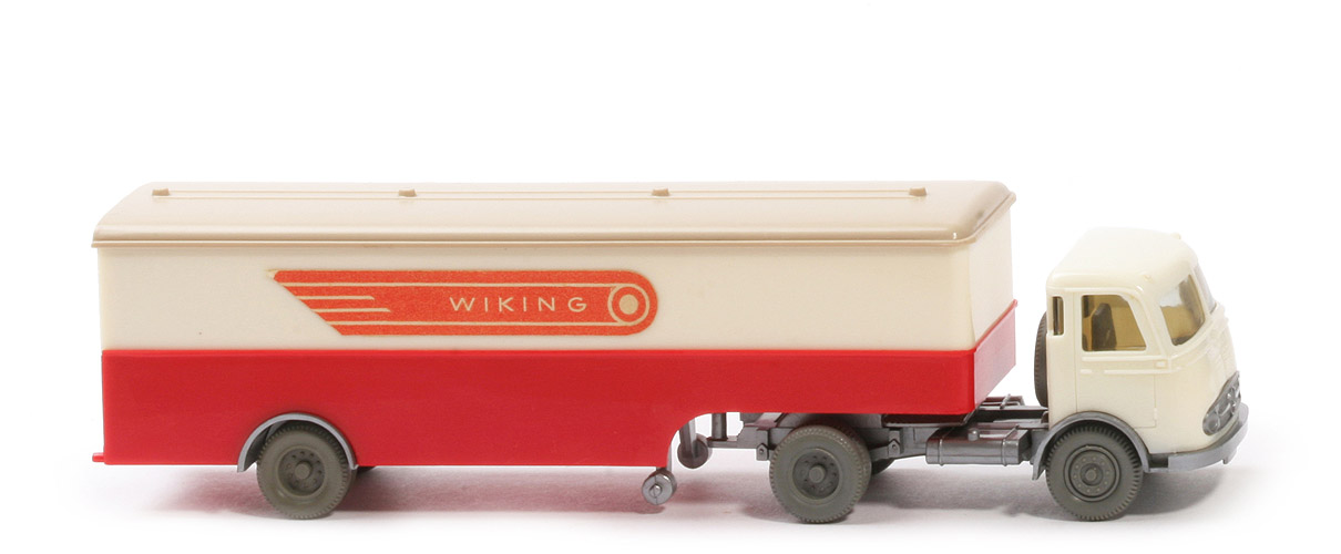 MB LPS 332 Pullman - Großer Koffer-Sattelzug - WIKING - FH cremeweiß - Aufl. cremeweiß / rot, Dach braunelfenbein - 513/3h
