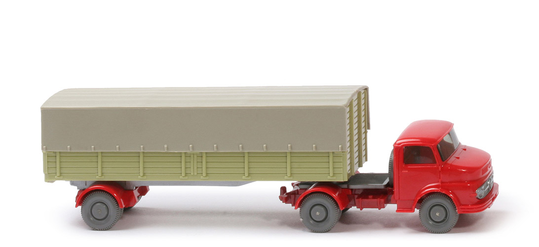 MB 1413 Pritschen-Sattelzug - ZM rot/hellbraunrot, Aufl. lindgrün - 510/8c