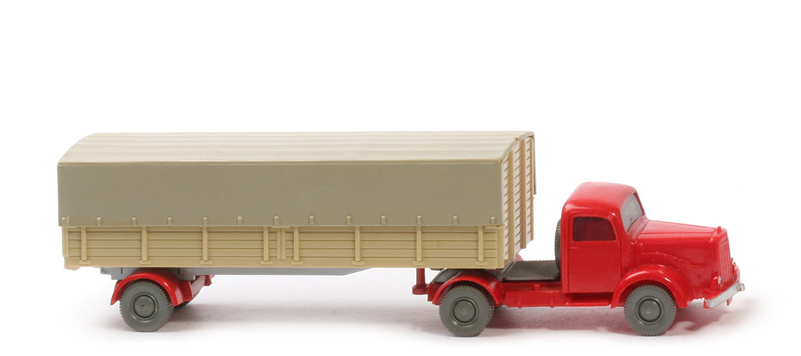 MB L 5000 S Alter Pritschen-Sattelzug - ZM rot, Aufl. grünbeige - 510/6g
