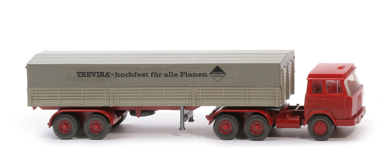 Hanomag Henschel Pritschen-Sattelzug - Trevira deutsch, FH hellbraunrot/hellbraunrot, PR olivgrau - Trevira ~
