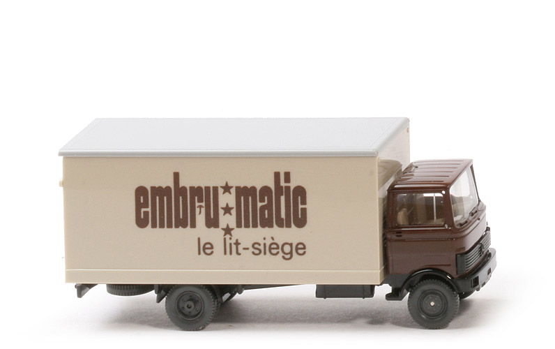 MB 809 Koffer-Lkw - Embrumatic Werbemodell FK schokobraun - Embru matic