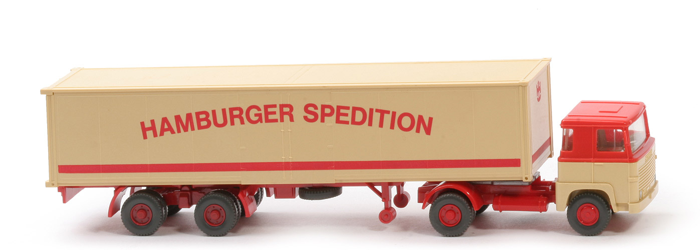 Scania 111  Koffer-Sattelzug - Hamburger Spedition mit Lkr/Sp, Aufl.-CH rot - 512/4d