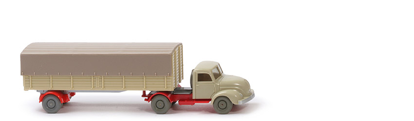 Magirus S 3500 Alter Pritschen-Sattelzug - ZM hellgelbgrau/rot, Aufl. grünbeige - 510/2a ~