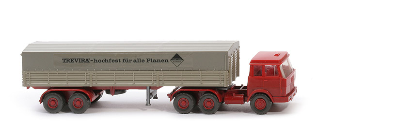 Hanomag Henschel Pritschen-Sattelzug - Trevira deutsch, FH hellbraunrot/hellbraunrot, PR olivgrau - Trevira ~